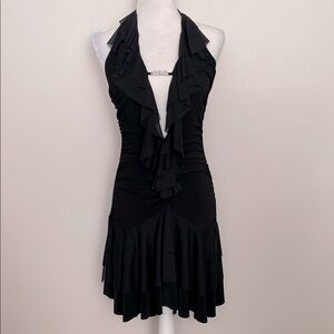 Vintage 90’s Venus black ruffle ruched bodycon mini dress